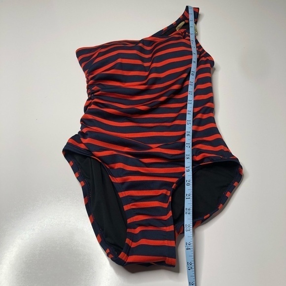 NEW Michael Micheal Kors Maillot Red Navy Striped One Shoulder Nautical Swimsuit - Picture 15 of 15